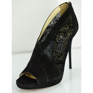 Jimmy Choo Vivid Black Lace Suede Platform Peep Booties Size 40.5 10.5 New $890